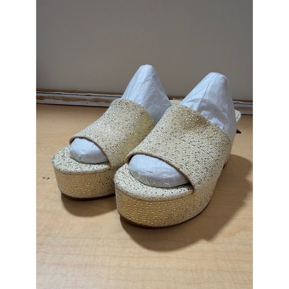 Jessica Simpson Gold Metallic Woven Platform Slide Sandals Block Heel Mules